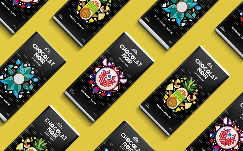 巧克力插畫包裝，采用扁平水果的插畫風格為產品做系列產品包裝