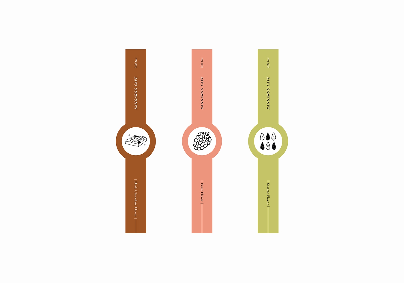 黑巧克力、水果風味、芝麻歐蕾三種不同的咖啡包裝設計